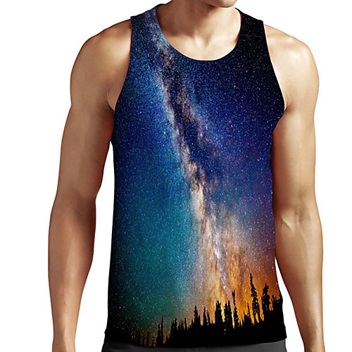 

Men's Unisex Tank Top Undershirt 3D Print Galaxy Graphic Prints Plus Size Print Sleeveless Casual Tops Basic Designer Big and Tall Blue