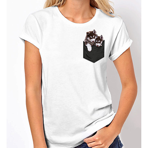 

Women's Dog 3D Printed T shirt Dog Animal Print Round Neck Basic Tops White