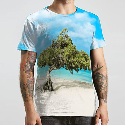 

Men's Unisex Tee T shirt 3D Print Graphic Prints Beach Plus Size Print Short Sleeve Casual Tops Basic Designer Big and Tall Blue