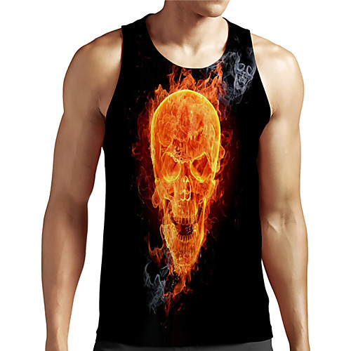 

Men's Unisex Tank Top Undershirt 3D Print Graphic Prints Skull Plus Size Print Sleeveless Casual Tops Basic Designer Big and Tall Orange