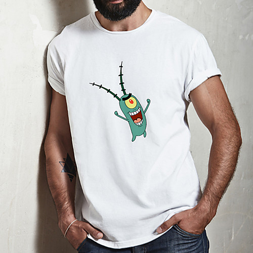 

Men's Unisex Tee T shirt Hot Stamping Cartoon Graphic Prints Plus Size Print Short Sleeve Casual Tops Cotton Basic Cartoon Designer Big and Tall White