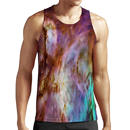 

Men's Unisex Tank Top Undershirt 3D Print Galaxy Graphic Prints Plus Size Print Sleeveless Casual Tops Basic Designer Big and Tall Purple