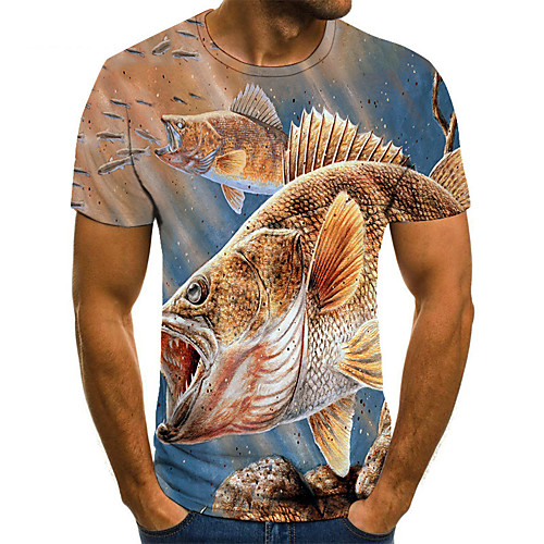 

Men's Unisex Tee T shirt 3D Print Graphic Prints Fish Plus Size Print Short Sleeve Casual Tops Basic Fashion Designer Big and Tall Blue