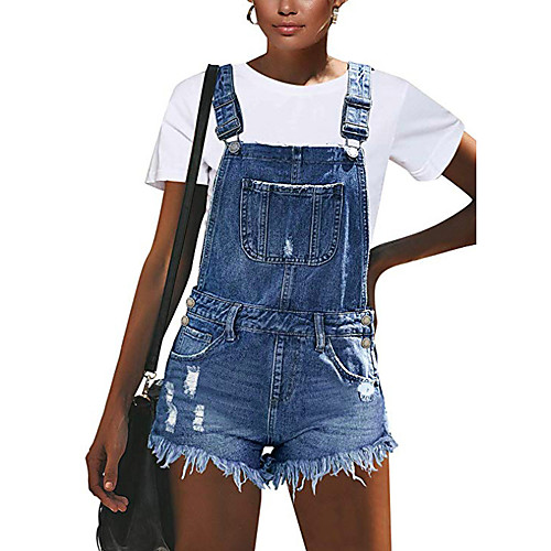 

Women's Casual 2021 Light Blue Jumpsuit Solid Color / Cotton
