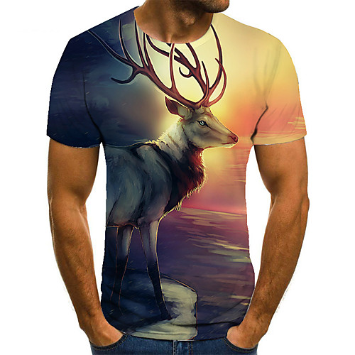 

Men's Unisex Tee T shirt 3D Print Graphic Prints Waves Plus Size Print Short Sleeve Casual Tops Basic Fashion Designer Big and Tall Yellow
