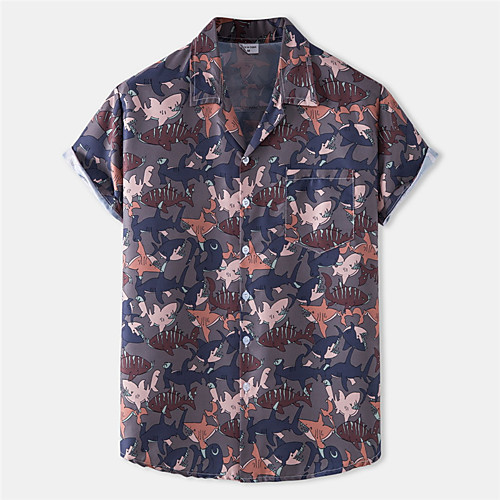 

Men's Shirt Shark Button-Down Short Sleeve Casual Tops Cotton Casual Fashion Hawaiian Breathable Gray / Beach