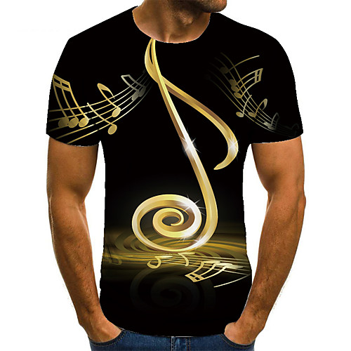 

Men's Unisex Tee T shirt 3D Print Graphic Prints Notes Plus Size Print Short Sleeve Casual Tops Basic Fashion Designer Big and Tall Black