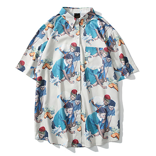 

Men's Shirt 3D Print Graphic Button-Down Print Short Sleeve Casual Tops Basic Hawaiian Distressed Button Down Collar White / Summer