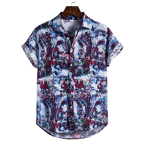 

Men's Shirt Graphic Prints Button-Down Short Sleeve Casual Tops Cotton Casual Fashion Breathable Comfortable Royal Blue