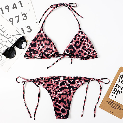 

Women's Bikini 2 Piece Swimsuit Push Up Floral Leopard Blushing Pink Light Brown Red Swimwear Padded Plunge Bathing Suits New Casual Sexy / Padded Bras / Beach
