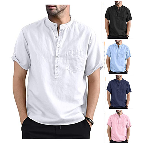 

Men's Shirt Solid Color Button-Down Short Sleeve Casual Tops Casual Fashion Breathable Comfortable White Black Blushing Pink