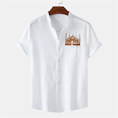 

Men's Shirt Solid Color Button-Down Short Sleeve Casual Tops Casual Fashion Breathable Comfortable White