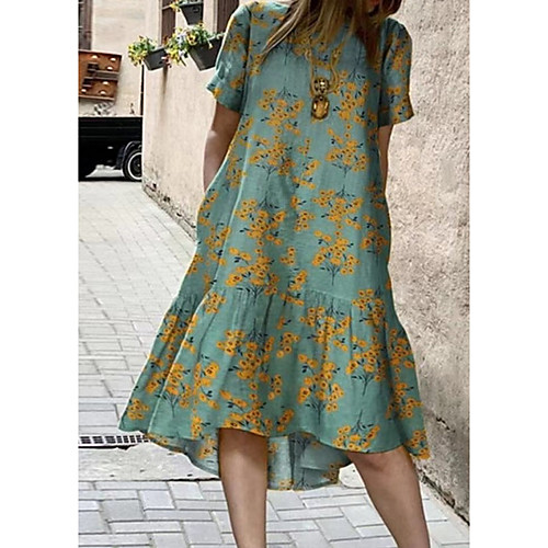 

Women's A Line Dress Knee Length Dress Dusty Rose Green Red Short Sleeve Floral Spring Summer Round Neck Elegant Casual Loose 2021 S M L XL XXL 3XL 4XL 5XL