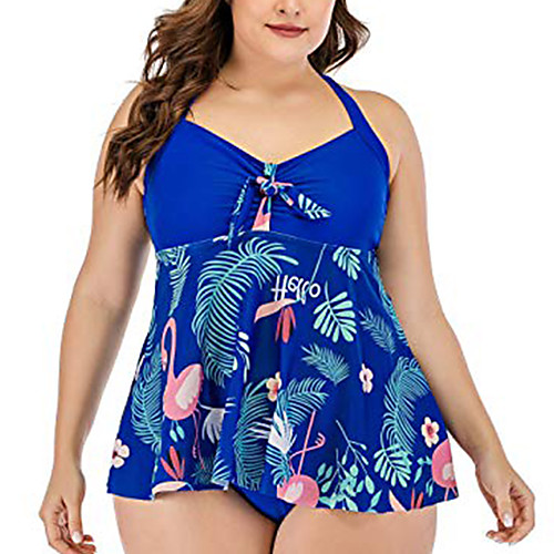 

wellwits women's plus size tropical flamingo halter tankini swimsuit blue 5xl