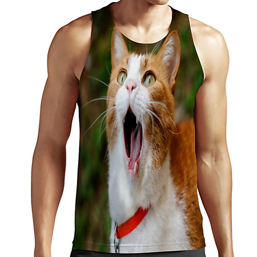 

Men's Unisex Tank Top Undershirt 3D Print Cat Graphic Prints Animal Plus Size Print Sleeveless Casual Tops Basic Designer Big and Tall Rainbow