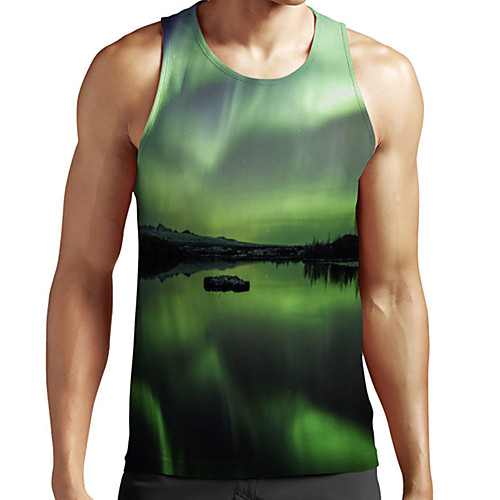 

Men's Unisex Tank Top Undershirt 3D Print Scenery Graphic Prints Plus Size Print Sleeveless Casual Tops Basic Fashion Designer Breathable Green