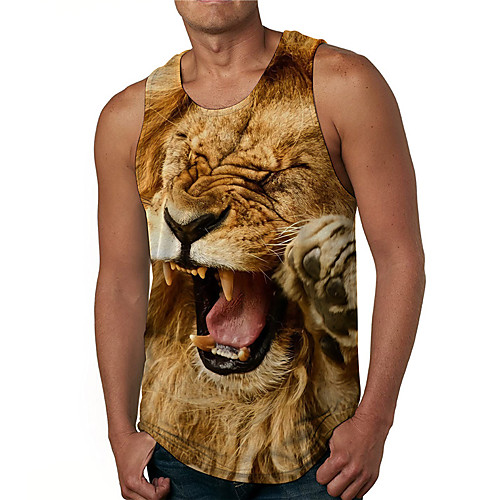 

Men's Tank Top Undershirt 3D Print Graphic Prints Lion Print Sleeveless Daily Tops Casual Designer Big and Tall Yellow