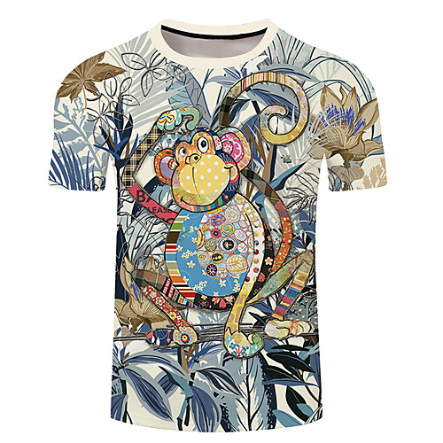 

Men's Unisex Tee T shirt 3D Print Plants Graphic Prints Monkey 3D Print Short Sleeve Casual Tops Basic Designer Big and Tall Gray