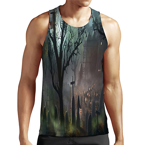 

Men's Unisex Tank Top Undershirt 3D Print Graphic Prints Tree Plus Size Print Sleeveless Casual Tops Basic Designer Big and Tall Gray