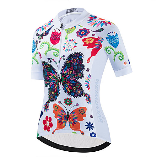 

21Grams Women's Short Sleeve Cycling Jersey Summer Spandex Polyester White Rainbow Butterfly Bike Jersey Top Mountain Bike MTB Road Bike Cycling Quick Dry Moisture Wicking Breathable Sports Clothing