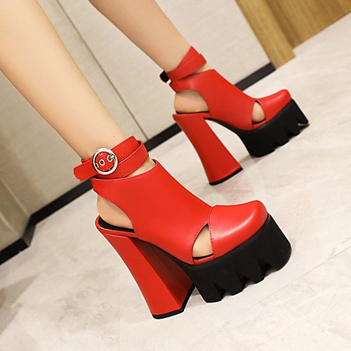 

Women's Heels Chunky Heel Round Toe PU Synthetics Black Red Brown