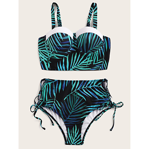 

Women's Bikini 2 Piece Swimsuit Lace up Leaf Green Swimwear Bathing Suits New Casual Sexy