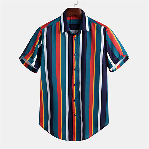 

Men's Shirt Striped Button-Down Short Sleeve Casual Tops Lightweight Casual Fashion Breathable Blue