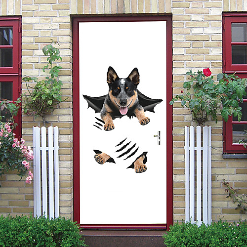 

2pcs Self-adhesive Creative Cute Shepherd Dog Door Stickers For Living Room Diy Decorative Home Waterproof Wall Stickers