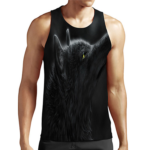 

Men's Unisex Tank Top Undershirt 3D Print Graphic Prints Wolf Plus Size Print Sleeveless Casual Tops Basic Designer Big and Tall Black