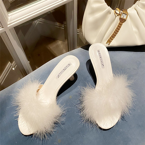 

Women's Loafers & Slip-Ons Stiletto Heel Pointed Toe Booties Ankle Boots Microfiber Feather Solid Colored Almond White Purple / Booties / Ankle Boots