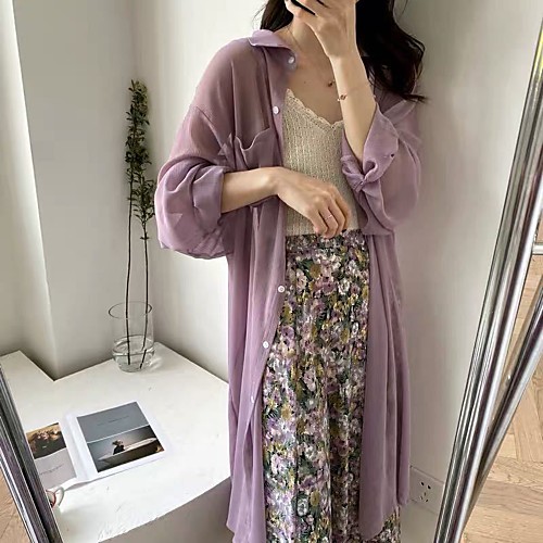 

Women's Coat Daily Wear Spring Summer Maxi Coat Regular Fit Casual / Daily Jacket Solid Color Others Purple Green