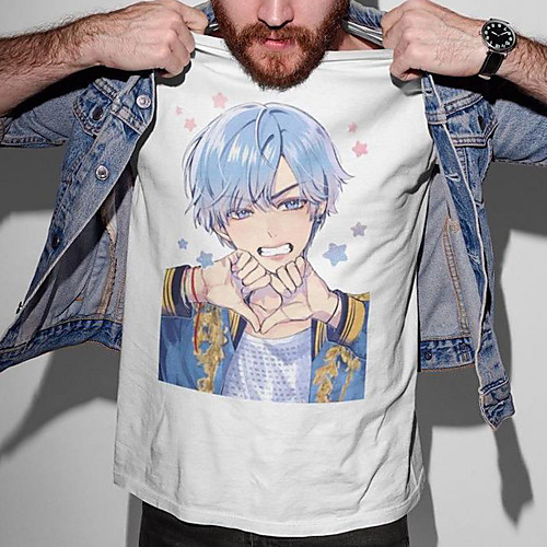 

Men's Unisex Tee T shirt Hot Stamping Anime Graphic Prints Plus Size Print Short Sleeve Casual Tops Cotton Basic Designer Big and Tall White