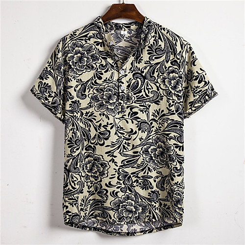 

Men's Shirt Floral Button-Down Short Sleeve Casual Tops Cotton Casual Fashion Breathable Comfortable Gray
