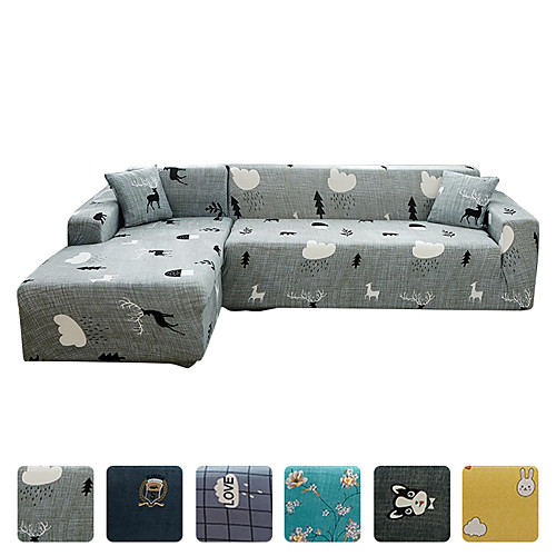 

High Quality Print Dustproof All-powerful Slipcovers Stretch L Shape Sofa Cover Super Soft Fabric Couch Cover Sofa Furniture Protector With One Free Boster Case