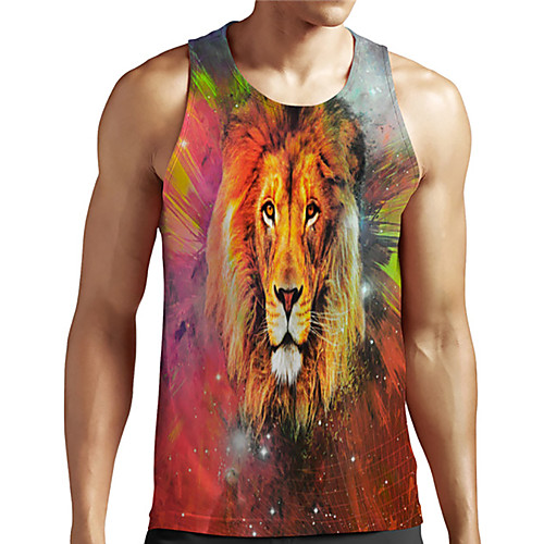 

Men's Unisex Tank Top Undershirt 3D Print Graphic Prints Lion Animal Plus Size Print Sleeveless Casual Tops Basic Designer Big and Tall Red