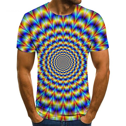 

Men's Unisex Tee T shirt Shirt 3D Print Optical Illusion Graphic Prints Plus Size Print Short Sleeve Casual Tops Basic Fashion Designer Big and Tall Round Neck Blue