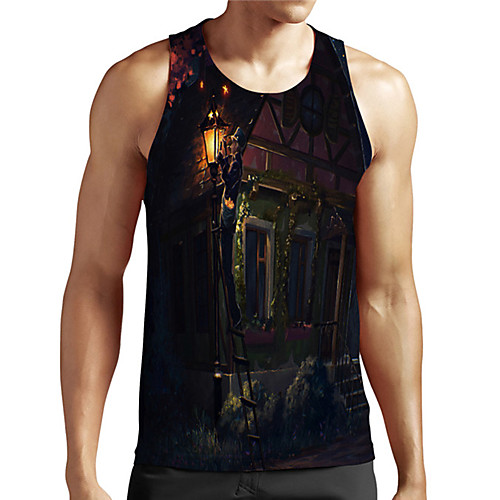 

Men's Unisex Tank Top Undershirt 3D Print Graphic Prints House Plus Size Print Sleeveless Casual Tops Basic Designer Big and Tall Black