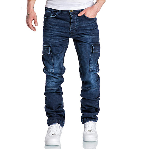 

Men's Classic Style Jeans Pants Solid Color Blue