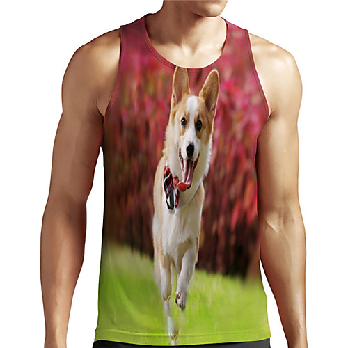 

Men's Unisex Tank Top Undershirt 3D Print Dog Graphic Prints Animal Plus Size Print Sleeveless Casual Tops Basic Designer Big and Tall Red