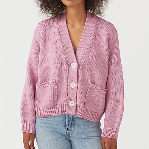 

Women's Pocket Solid Color Cardigan Long Sleeve Sweater Cardigans V Neck Fall Winter Black Blue Blushing Pink