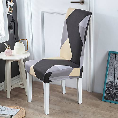 

Grey Grid Print Super Soft Chair Cover Stretch Removable Washable Dining Room Chair Protector Slipcovers Home Decor Dining Room Seat Cover