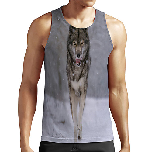 

Men's Unisex Tank Top Undershirt 3D Print Graphic Prints Wolf Plus Size Print Sleeveless Casual Tops Basic Designer Big and Tall Gray
