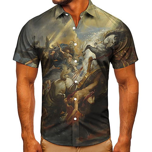 

Men's Shirt 3D Print Graphic Prints Horse Button-Down Short Sleeve Street Tops Casual Fashion Classic Breathable Gray
