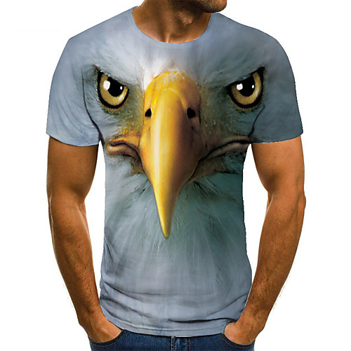 

Men's Unisex Tee T shirt 3D Print Graphic Prints Eagle Plus Size Print Short Sleeve Casual Tops Basic Fashion Designer Big and Tall Gray