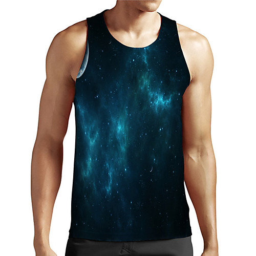 

Men's Unisex Tank Top Undershirt 3D Print Galaxy Graphic Prints Plus Size Print Sleeveless Casual Tops Basic Designer Big and Tall Blue