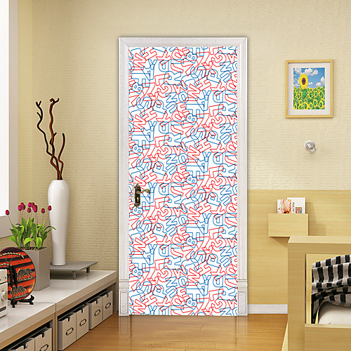 

2pcs Self-adhesive Creative Red And Blue Letter Door Stickers For Living Room Diy Decoration Home Waterproof Wall Stickers