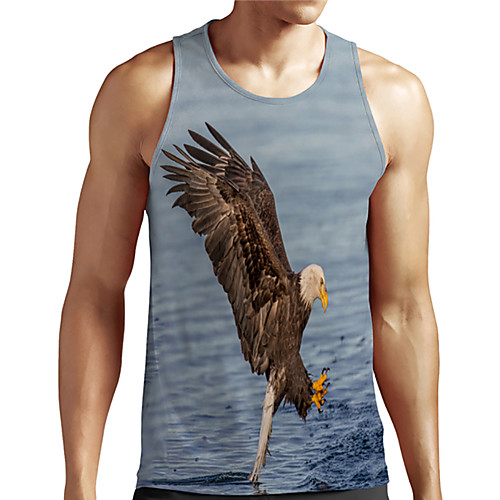 

Men's Unisex Tank Top Undershirt 3D Print Graphic Prints Eagle Animal Plus Size Print Sleeveless Casual Tops Basic Designer Big and Tall Blue