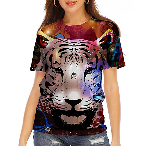

Women's 3D Printed T shirt Animal Print Round Neck Basic Tops Red