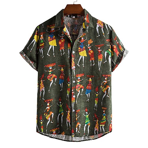 

Men's Shirt Other Prints Graphic Short Sleeve Daily Tops Casual Army Green