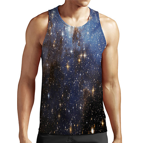 

Men's Unisex Tank Top Undershirt 3D Print Galaxy Graphic Prints Plus Size Print Sleeveless Casual Tops Basic Designer Big and Tall Blue
